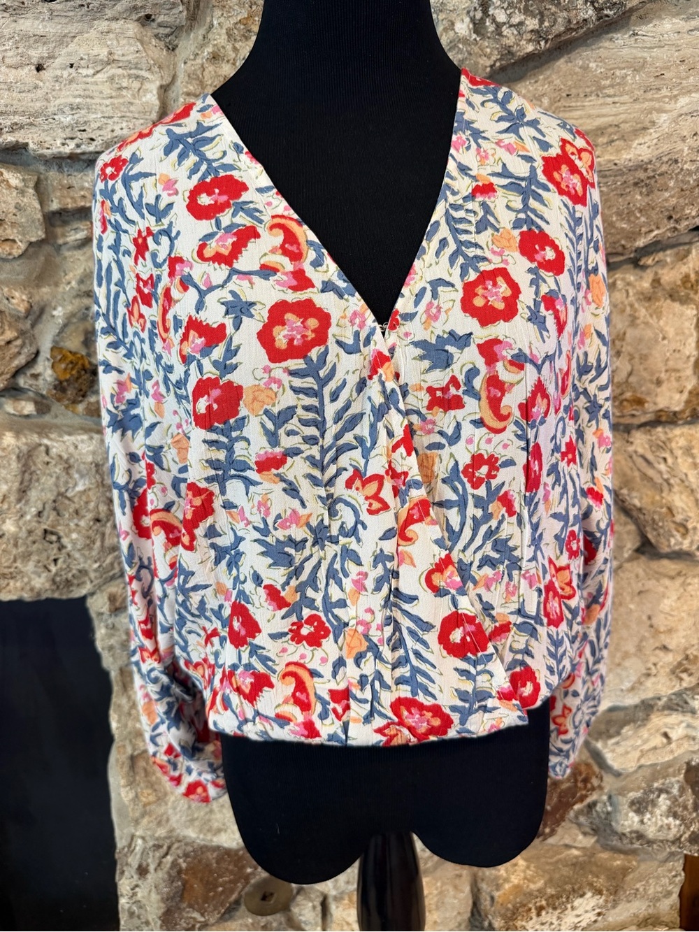 Billabong Floral Top in Red, Blue and Cream